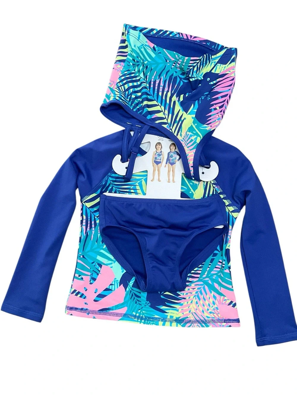 Lands' End Girls' Blue Tropical Rashguard 3 Piece Swim Set Size 2T NWT